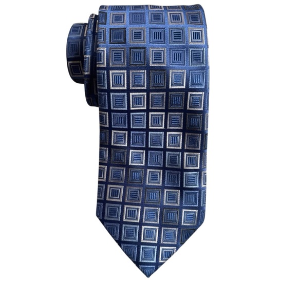 Michael Kors Blue and White Geometric 100% Silk Men Tie Workwear Business Casual - Picture 1 of 7